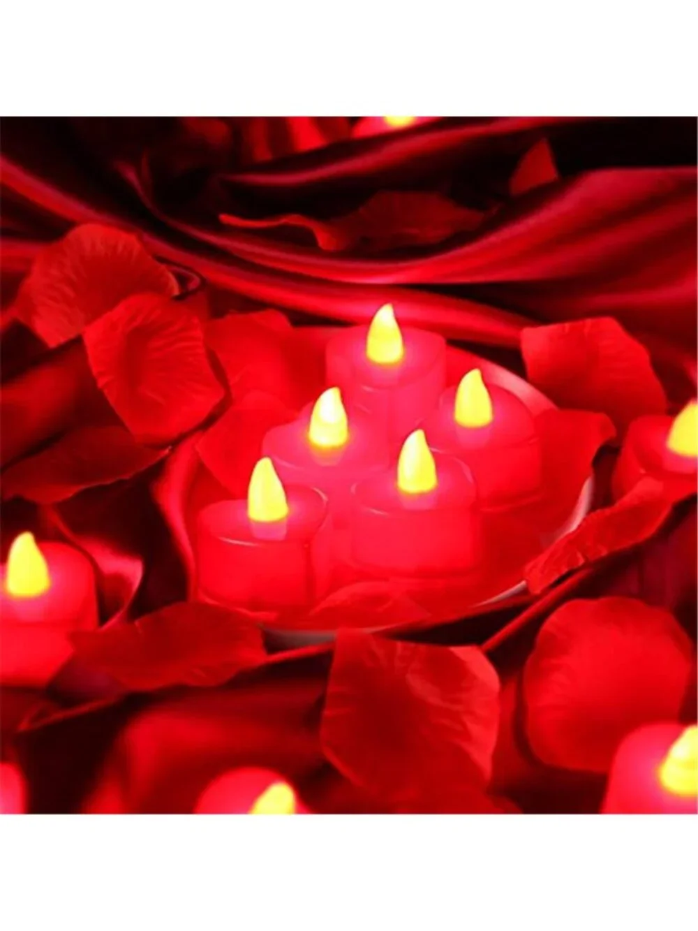 LED Heart Tealight Candles 12 Pack 200 Silk Rose Petals Wedding Valentines Decor